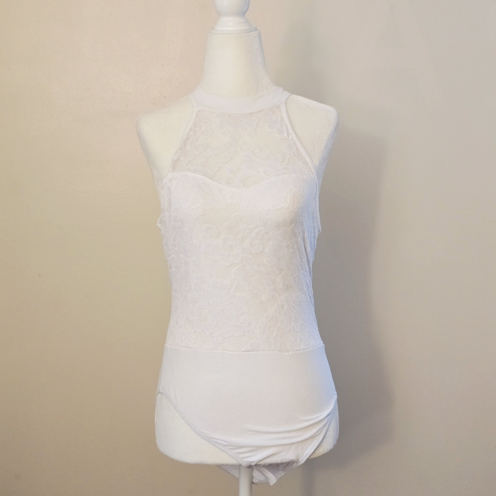 SHEIN Women's Large White Lace Bodysuit